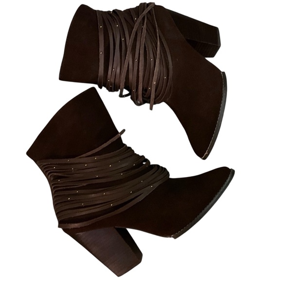 Kelsi Dagger Zena Suede Western Fringed Heeled Bootie - Picture 8 of 11